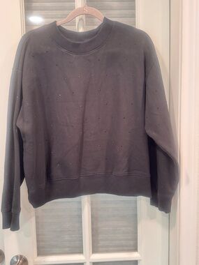a new day Black Crewneck Sweater with Subtle Rhinestones
